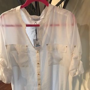 Sheer Off White Button Up Calvin Klein Shirt